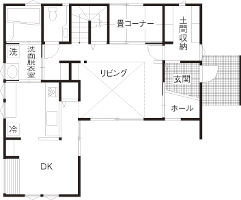 フジコーポレーション 木目の魅せ方にこだわる、素材を活かした癒しの空間の間取り図（2LDK）１階