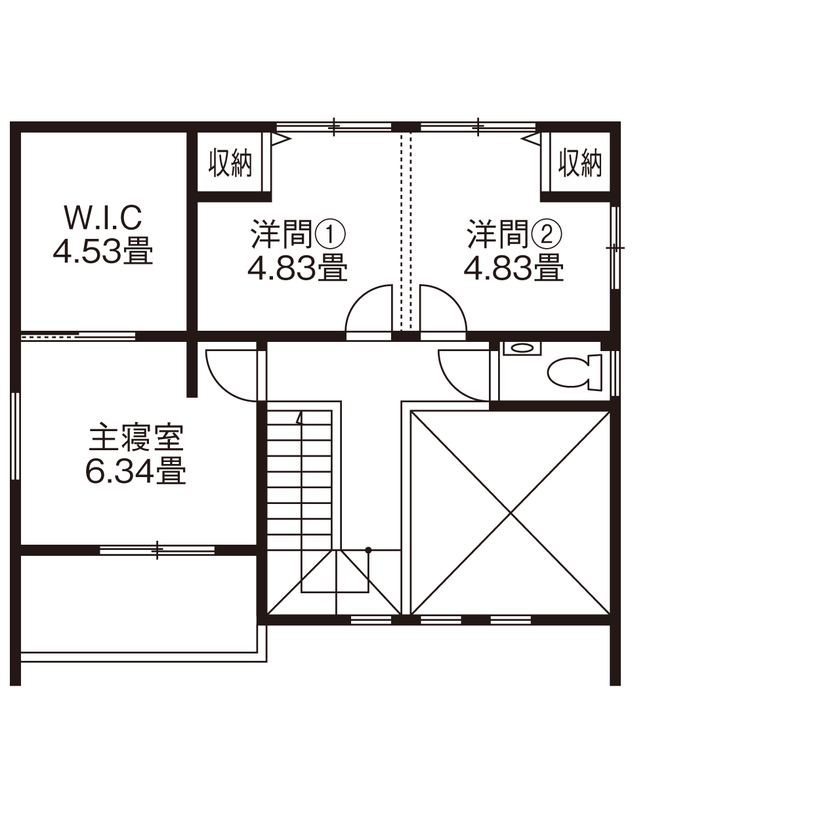 Lib Work 【2000万円台前半／ウッドデッキ/36坪】風が心地よい季節には、窓を開け放ってデッキでBBQのできる家の間取り図（3LDK）2階