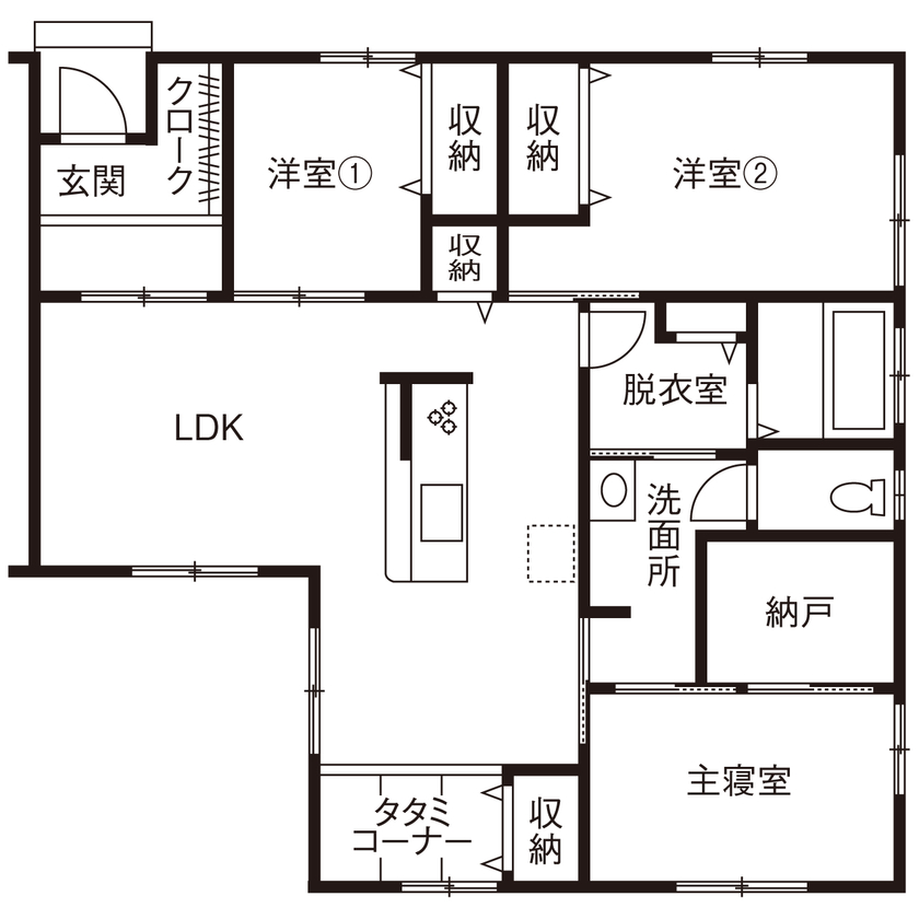Lib Work 【2000万円台前半／平屋/子ども3人】いざという時に5人の家族を守ってくれる、広いリビングのある平屋の間取り図（3LDK）1階