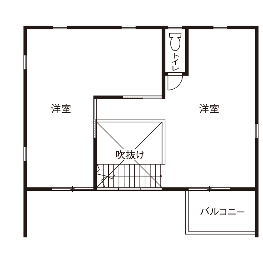 Lib Work 【無印良品の家／吹抜け】大きな窓から光と風が通る、一つの大空間。ライフスタイルに合わせて変えられる家の間取り図（2LDK）2階