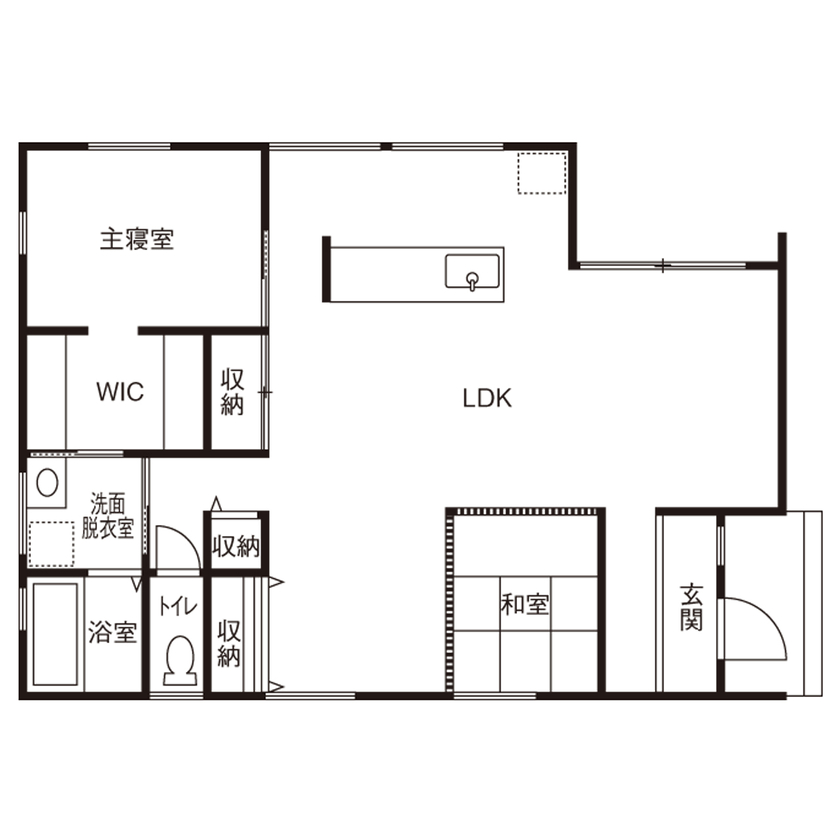 Lib Work 【1000万円台後半／平屋／小上がり和室】暮らしやすさを追求した間取り。光がたくさん入る平屋の家の間取り図（1LDK）１階