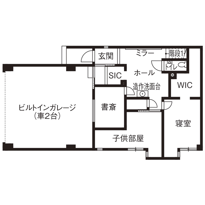 アイディホーム 【ビルトインガレージ・屋上・インナーバルコニー・2階LDK】ゲストを招くラグジュアリー空間の間取り図（3LDK＋屋上＋ガレージ）1階