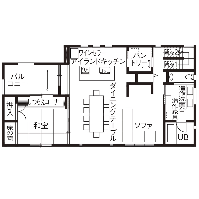 アイディホーム 【ビルトインガレージ・屋上・インナーバルコニー・2階LDK】ゲストを招くラグジュアリー空間の間取り図（3LDK＋屋上＋ガレージ）2階