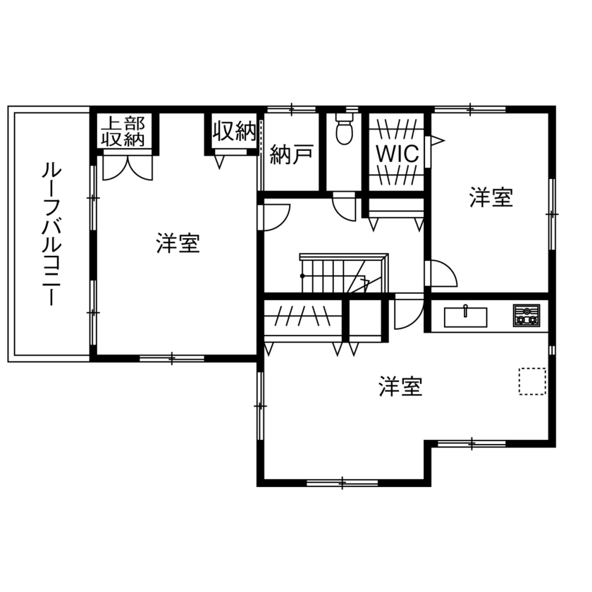 アイディホーム 【1600万円～1699万円／間取図有／ビルトインガレージ】便利な動線＆二世帯キッチン付きの快適な家の間取り図（3LDK）2階