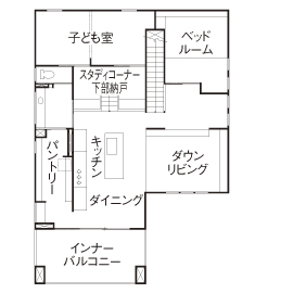 ネクストイノベーション 【全館空調/ダウンリビング/50坪台/間取り掲載中】どの部屋も春の心地よさ。ナチュラル×グレーの家の間取り図（4LDK）２階