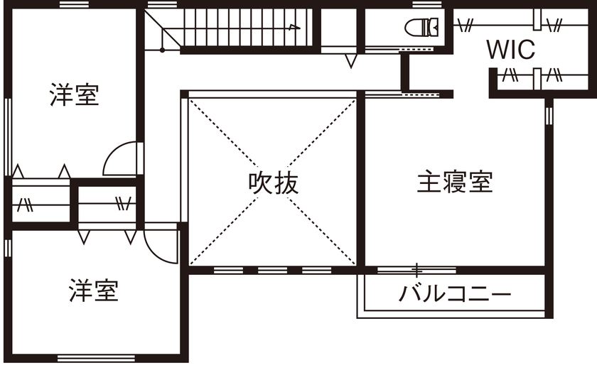 ネクストイノベーション 【30坪台/ナチュラルモダン】デザインと間取りにこだわり。ワイワイ楽しめるアイランドキッチンのある家の間取り図（3LDK）2階