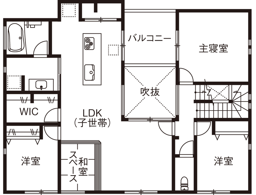 ネクストイノベーション 【愛知県/4000万円以上/50坪台/二世帯住宅/間取り掲載中】アイアンの門扉とその先に広がる中庭。想いを形にの間取り図（1LDK＋3LDK）2階