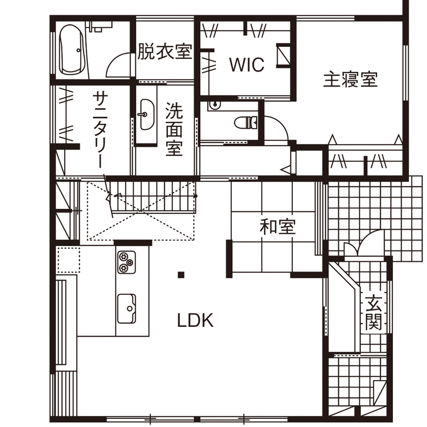 ネクストイノベーション 【2000万円台/40坪台/間取り掲載中/勾配天井】まるでワンフロアのような、平屋スタイルで暮らすの間取り図（2LDK）1階