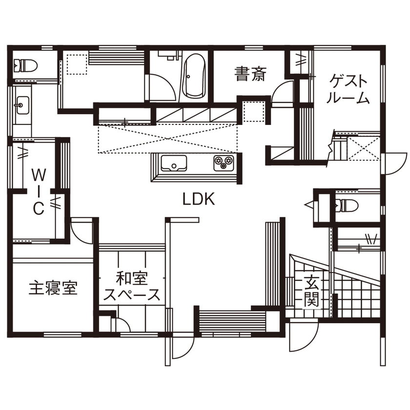 ネクストイノベーション 【3000万円台/30坪台】ジャパンディスタイルで叶えた、老後を愉しむ平屋の間取り図（3LDK）1階