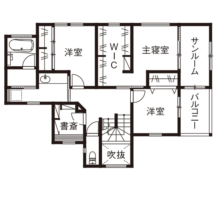 ネクストイノベーション 【2000万円台/40坪台】暮らしやすさとデザイン性を兼ね備えた、理想を叶えるダウンリビングの住まいの間取り図（4LDK）2階