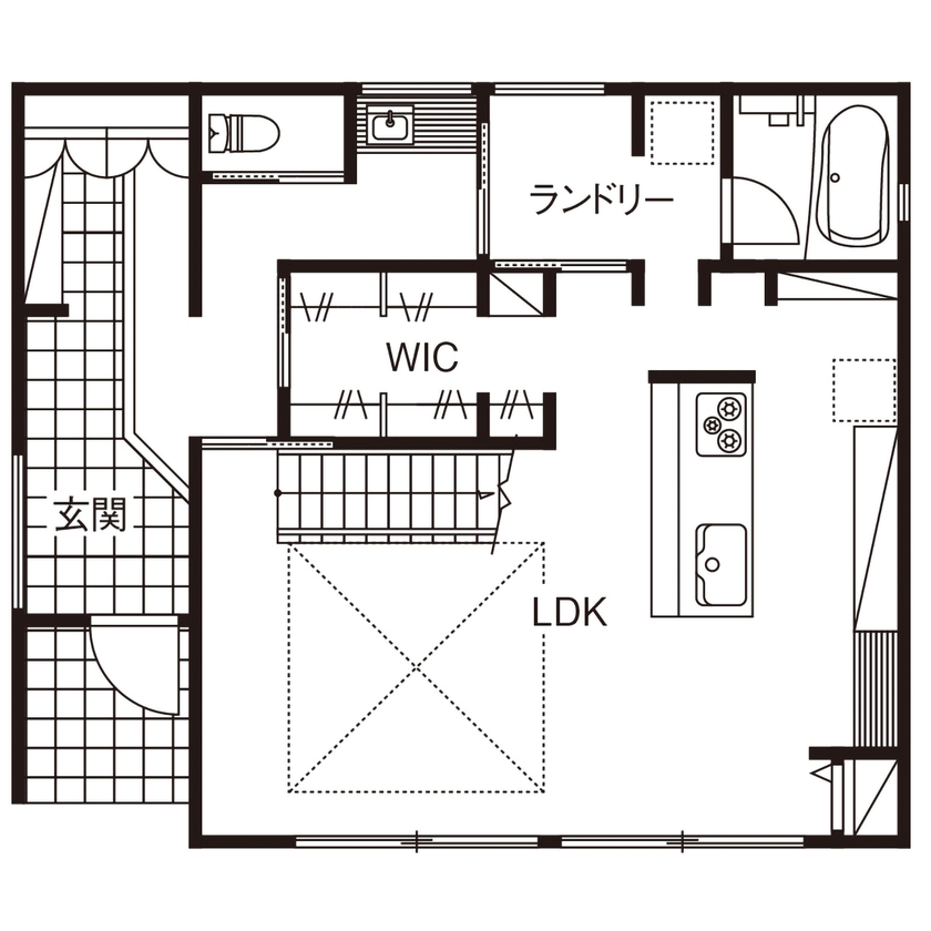 ネクストイノベーション 【3000万円台/30坪台】吹き抜けと快適動線で家族をつなぐ。一台のエアコンで家中が心地よいの間取り図（3LDK）1階