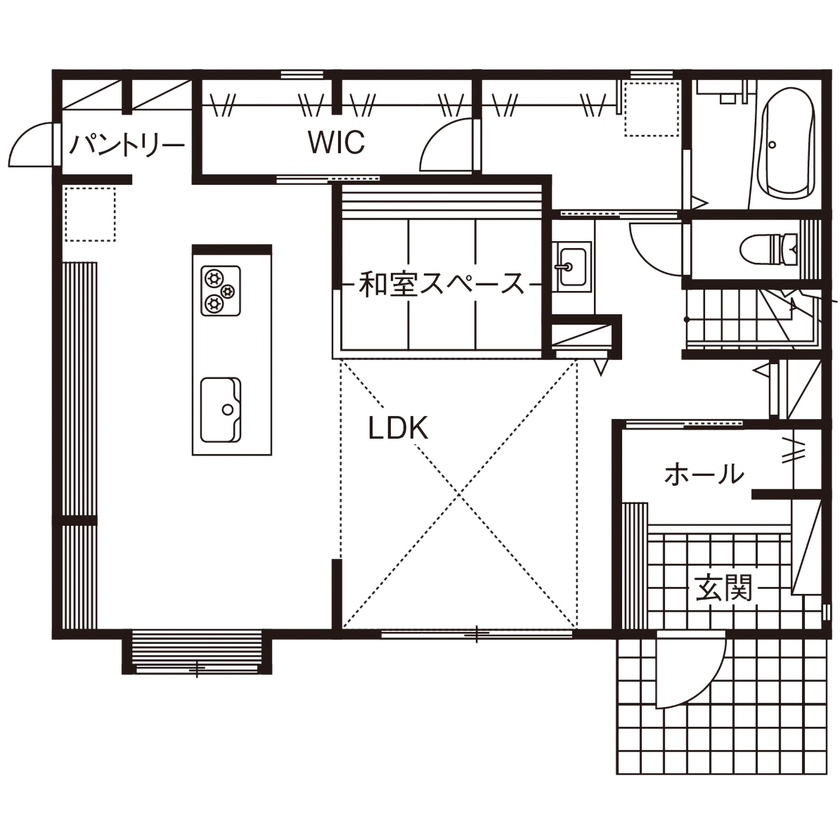 ネクストイノベーション 【3000万円台/30坪台】共働き家族を支える、家事ラク動線と大収納を備えた暮らしやすい住まいの間取り図（3LDK）1階