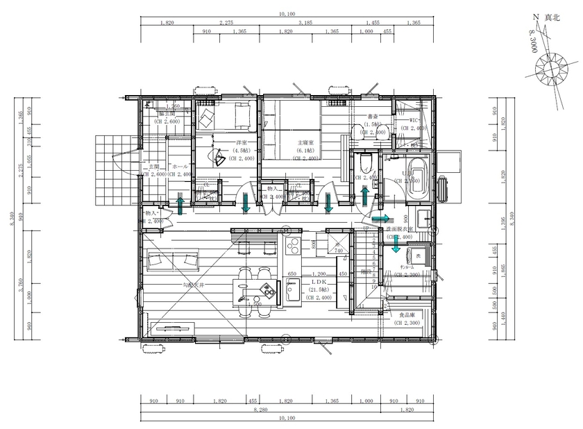 木ごころホーム　中西木材住宅事業部 【2700万円台/31.27坪/越前市】木の温もりあふれる杉の勾配天井と収納・動線が調和する平屋風住宅の間取り図（3LDK）1階
