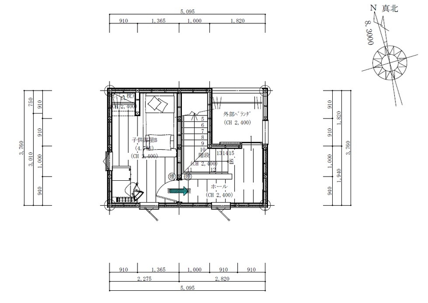 木ごころホーム　中西木材住宅事業部 【2700万円台/31.27坪/越前市】木の温もりあふれる杉の勾配天井と収納・動線が調和する平屋風住宅の間取り図（3LDK）2階