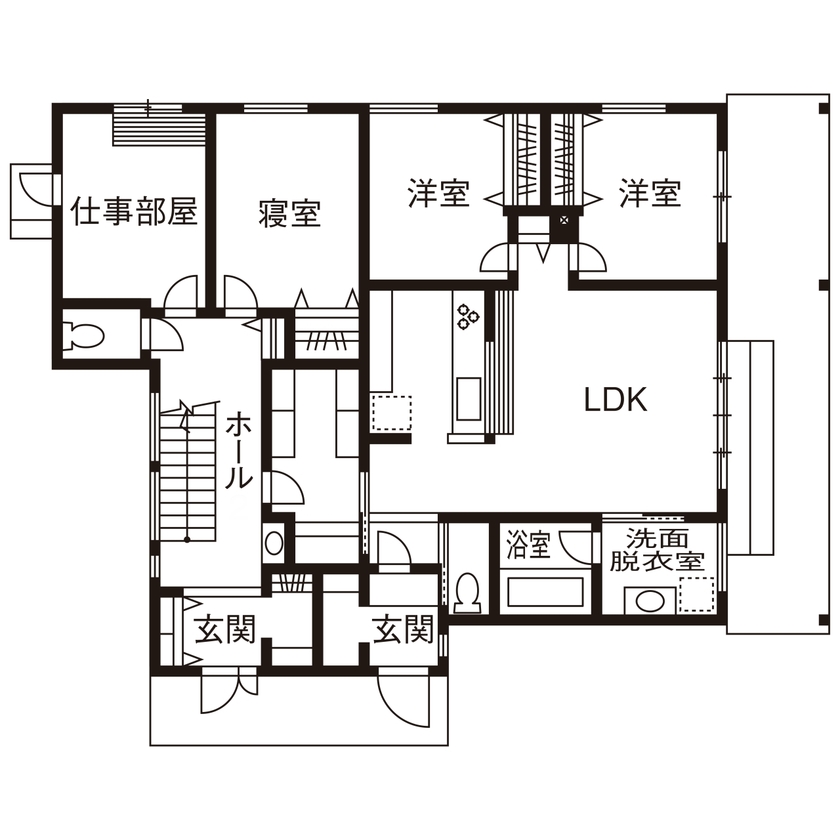 SOLE LIVING（相模原・町田・八王子） 【神奈川県｜子ども3人｜サンルーム】設計されたプランに納得。木の香り漂う自然素材の二世帯住宅の間取り図（4LDK+3LDK+S）1階