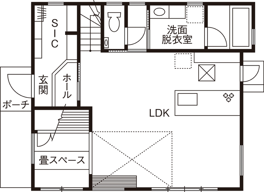 SOLE LIVING（相模原・町田・八王子） 【神奈川県｜3LDK｜自然素材】好みや生活スタイルから納得のプランを提案。子育ても安心な自然素材の家の間取り図（3LDK）1階