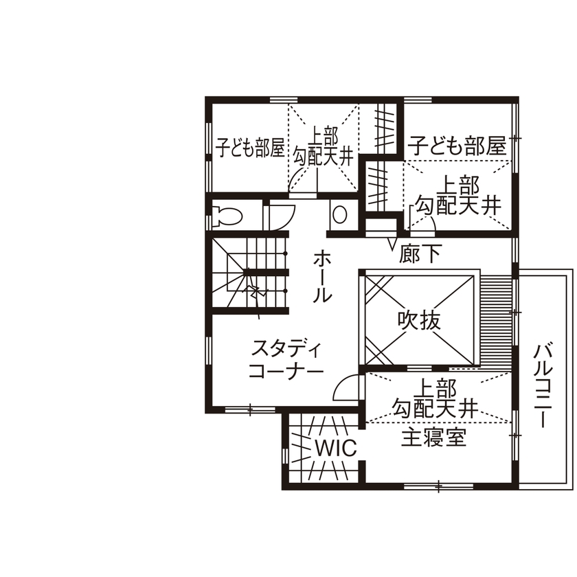 SOLE LIVING（相模原・町田・八王子） 【東京都｜4LDK+ロフト｜薪ストーブ】眺望に回遊動線もこだわりに応える設計力と自然にかこまれる家の間取り図（4LDK＋ロフト）2階