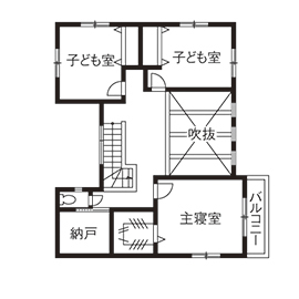 木と漆喰 十津川の家 高槻・池田住宅展示場 【1900万円/間取り図有り/兵庫県川西市】十津川村産直の木とスイス漆喰で建てた、子どもの笑顔が弾ける家の間取り図（4LDK）2階