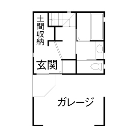 木と漆喰 十津川の家 高槻・池田住宅展示場 【1726万円／間取り図有り／高槻市】北摂・約16坪の狭小地に建てた3階建て「木と漆喰」自然素材の家の間取り図（2LDK）1階