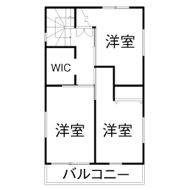 木と漆喰 十津川の家 高槻・池田住宅展示場 【1726万円／間取り図有り／高槻市】北摂・約16坪の狭小地に建てた3階建て「木と漆喰」自然素材の家の間取り図（2LDK）3階