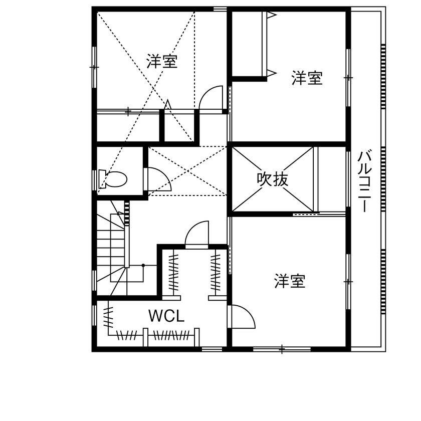 木と漆喰 十津川の家 高槻・池田住宅展示場 【2300万円/間取り有り/摂津市】国産の木とスイス漆喰で北摂・駅近で建て替える　高齢の母や愛犬と暮らす家の間取り図（4LDK＋ロフト）2階