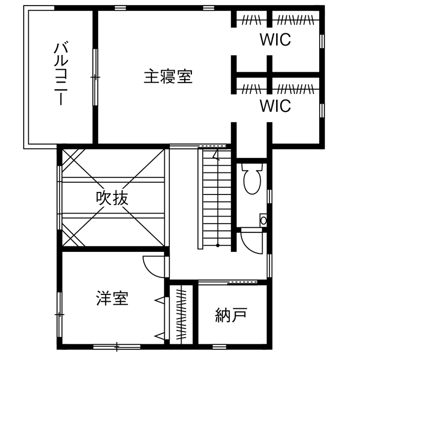 木と漆喰 十津川の家 高槻・池田住宅展示場 【2000万円台／池田市／間取り図有り】木とスイス漆喰でつくった、趣味と暮らしを楽しむガレージハウスの間取り図（2LDK）2階