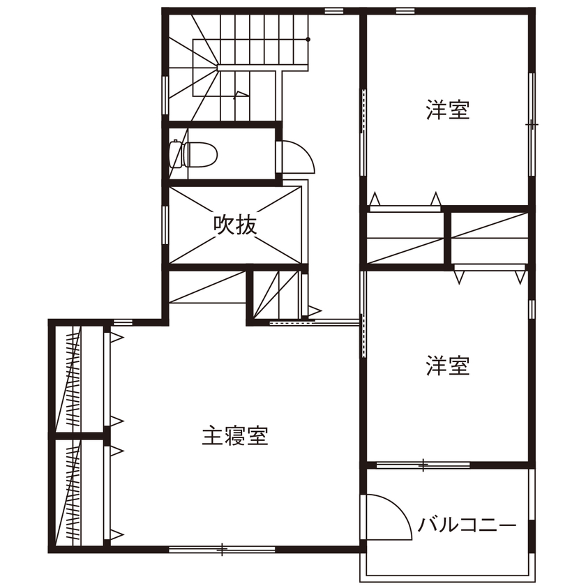 木と漆喰 十津川の家 高槻・池田住宅展示場 【2000万円台/間取り図有り/北摂】おうちライブラリーに家族が集う、国産材とスイス漆喰で建てた家の間取り図（3LDK）2階