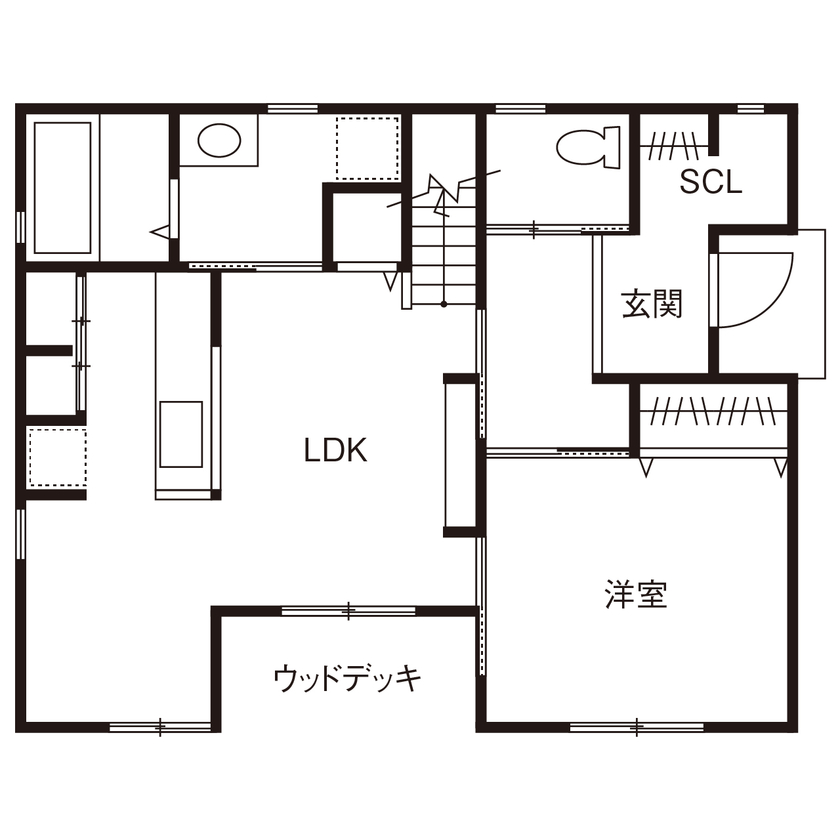 木と漆喰 十津川の家 高槻・池田住宅展示場 【1000万円台／四條畷市】自然素材と暖かさにこだわって選んだ、毎日を健やかに暮らせる木とスイス漆喰の家の間取り図（3LDK）1階
