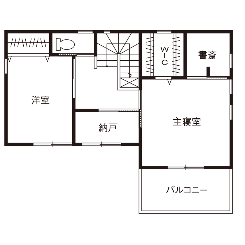 木と漆喰 十津川の家 高槻・池田住宅展示場 【1000万円台／四條畷市】自然素材と暖かさにこだわって選んだ、毎日を健やかに暮らせる木とスイス漆喰の家の間取り図（3LDK）2階