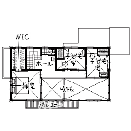 無垢Story 【カフェ風×無垢材・漆喰｜岐阜県山県市】スタイリッシュ＆ナチュラルを追求した大空間のある木の家の間取り図null2階
