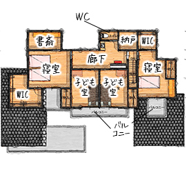 無垢Story 【造作家具×和モダン｜岐阜県各務原市】自然素材に包まれた木の香り漂うナチュラルな和モダンの家の間取り図null2階