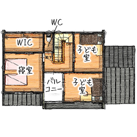 無垢Story 【造作家具×無垢材｜岐阜県安八町】アウトドア派にピッタリ！カフェ風のサーファーズハウスの間取り図null2階