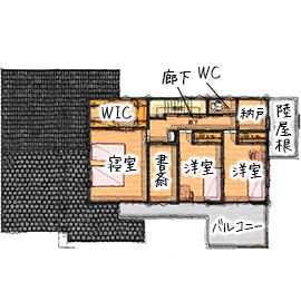 無垢Story 【造作家具×ナチュラル｜愛知県小牧市】木の香りの広がる無垢と漆喰でできたナチュラルなカフェ風の家の間取り図null2階