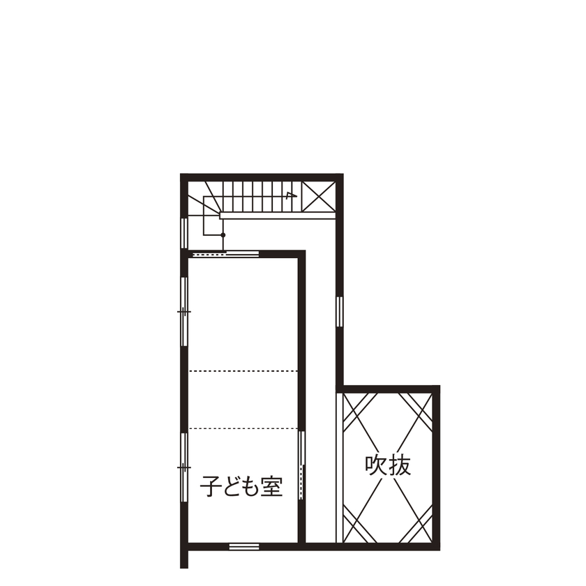 無垢Story 【岐阜県/1000万円台/平屋風/中庭/30坪台/間取図有】手仕事が好きな夫婦が選んだ家具まで造作の平屋風の家の間取り図（3LDK）2階