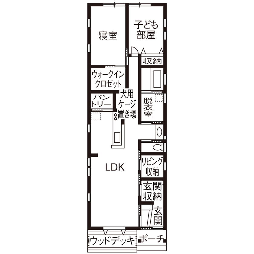 無垢Story 【岐阜県/1000万円台/小さな平屋/20坪台/間取図有】コンパクトな平屋でエコライフ。シックなカフェ風の家の間取り図（2LDK）1階