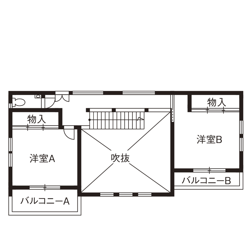 無垢Story 【自然素材×輻射式全館冷暖房】2層吹抜けの大空間がもたらす、開放感を愉しむ家｜間取り図有の間取り図（4LDK）2階