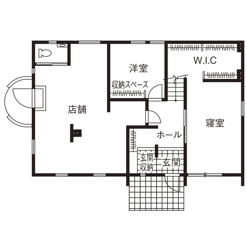 無垢Story 【岐阜県/2000万円台/おしゃれな家/30坪台/間取図有】絵本の世界の様なプロバンス風外観の美容院併設住宅の間取り図（3LDK+美容院）1階