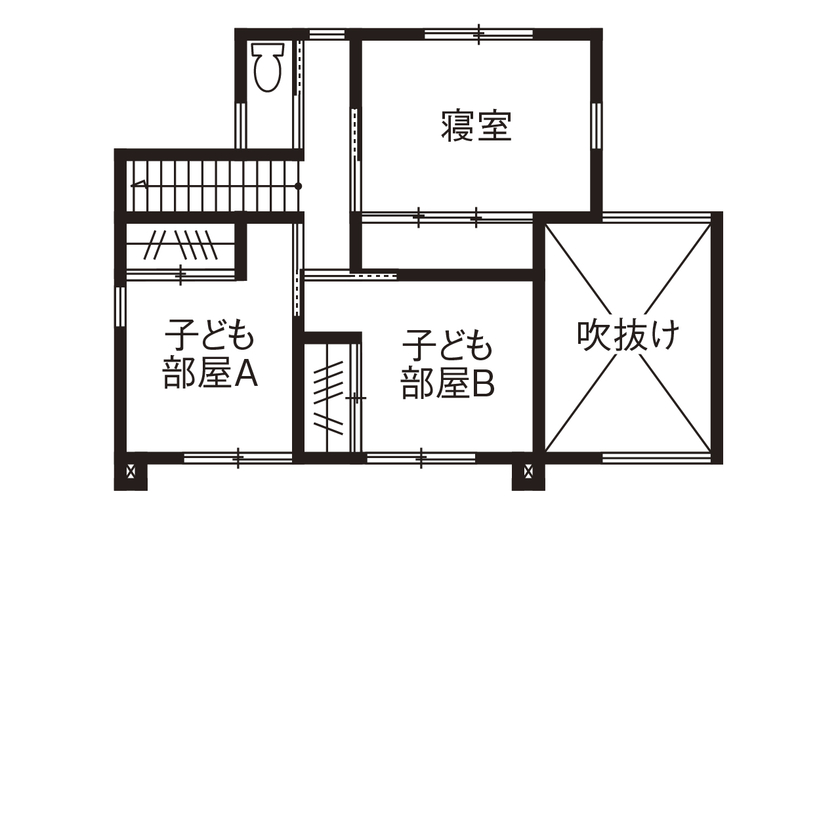 無垢Story 【岐阜県/2000万円台/造作家具/店舗併用/40坪台/間取図有】シンプルで機能的なネイルサロン併設住宅の間取り図（4LDK）2階