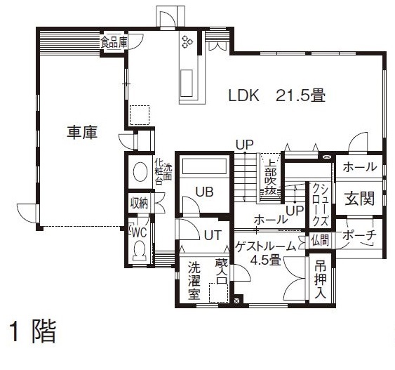 アーキテックプランニング 【2500～3000万円/４LDK間取り図有】中二階や蔵、愛猫と暮らす工夫の詰まった組込車庫のある住まいの間取り図（4LDK）1階
