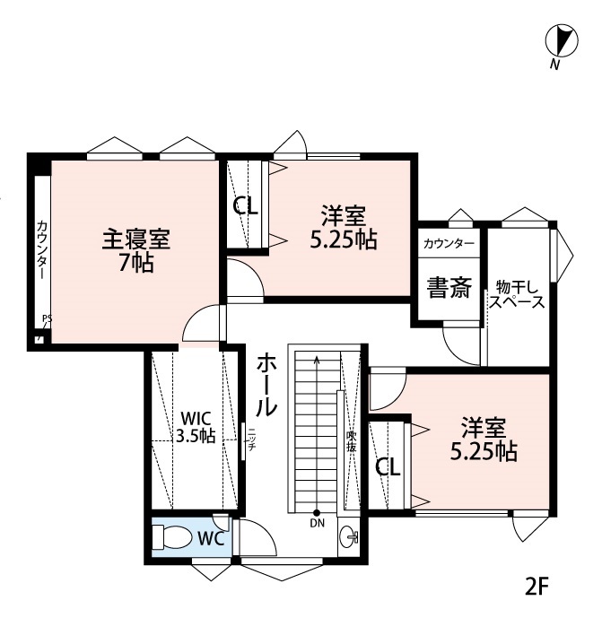 アーキテックプランニング 【2000万円台/４LDK/間取り図有】家族との思いでをたくさん作る「繋がる家」。暮らしやすい工夫が溢れる住まいの間取り図（4LDK）２階