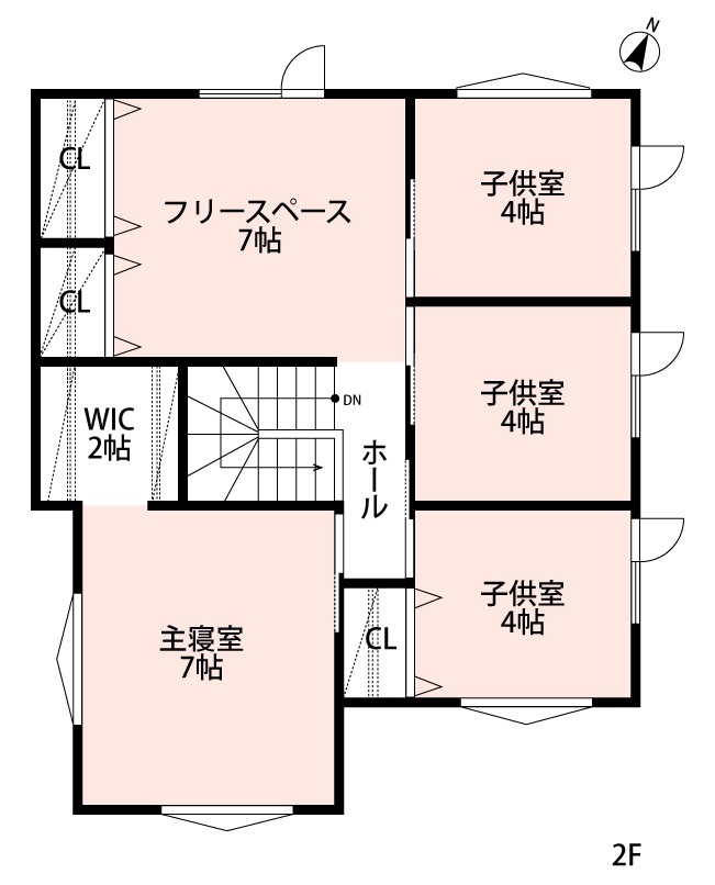 アーキテックプランニング 【2000～2500万円/４LDK間取り図有】生活しやすい工夫が溢れる、子どもが楽しむ家の間取り図（4LDK+フリースペース）２階
