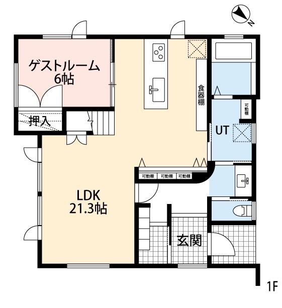 アーキテックプランニング 【2000～2500万円/４LDK間取り図有】人気のアール壁や小上がりゲストルーム、家族の絆深まる住まいの間取り図（4LDK）１階