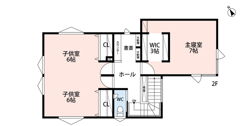 アーキテックプランニング 【2500～3000万円/４LDK間取り図有】四季折々の景色を楽しむピクチャーウィンドウのある住まいの間取り図（4LDK）２階