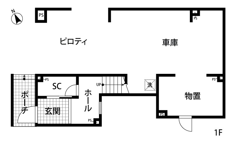 アーキテックプランニング 【3500~4000万円/間取り図有/ビルトインガレージ】かっこいいナチュラルを実現。個性を活かした3階建て住宅の間取り図（5K以上）1階