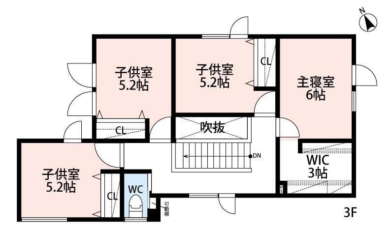 アーキテックプランニング 【3500~4000万円/間取り図有/ビルトインガレージ】かっこいいナチュラルを実現。個性を活かした3階建て住宅の間取り図（5K以上）3階