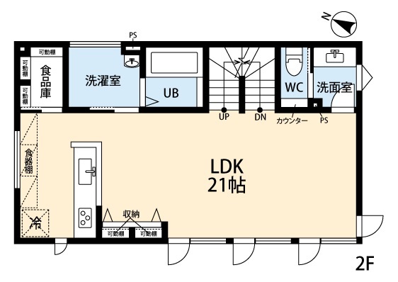 アーキテックプランニング [2000万円台/間取り図有]限られた敷地を活かしたプランニング。3階建てで叶えた家族5人で暮らす機能的な住まいの間取り図（4LDK）２階