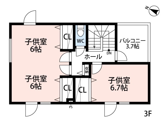 アーキテックプランニング [2000万円台/間取り図有]限られた敷地を活かしたプランニング。3階建てで叶えた家族5人で暮らす機能的な住まいの間取り図（4LDK）３階