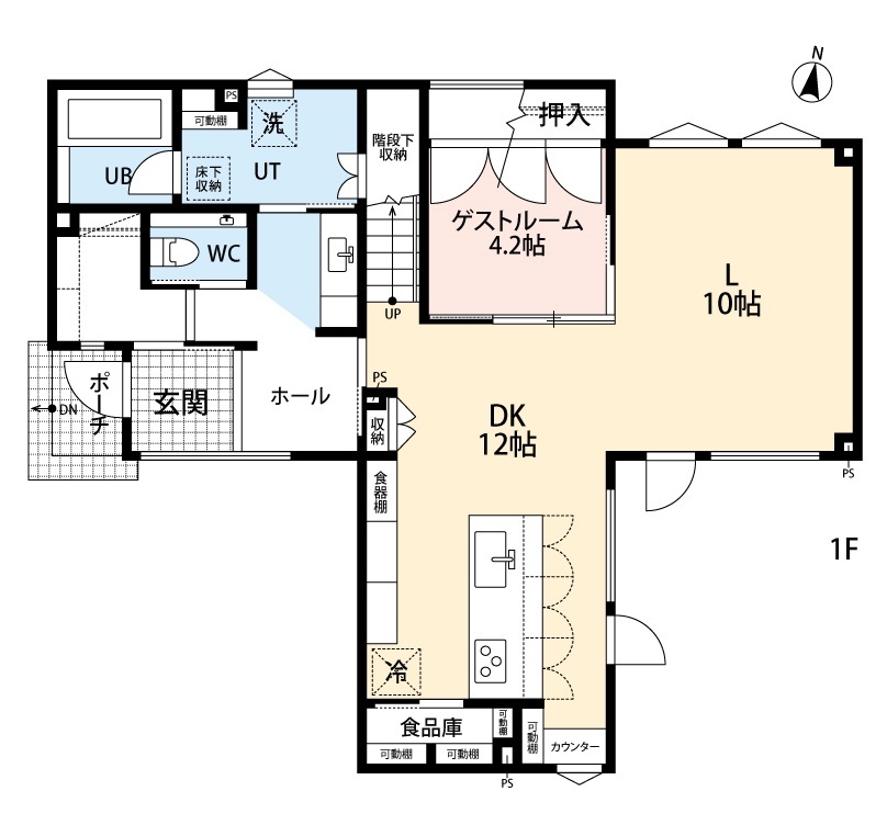 アーキテックプランニング 【2000～2500万円/４LDK間取り図有/ゲストルーム】木の質感とぬくもり溢れるインテリアも映える住まいの間取り図（4LDK）１階