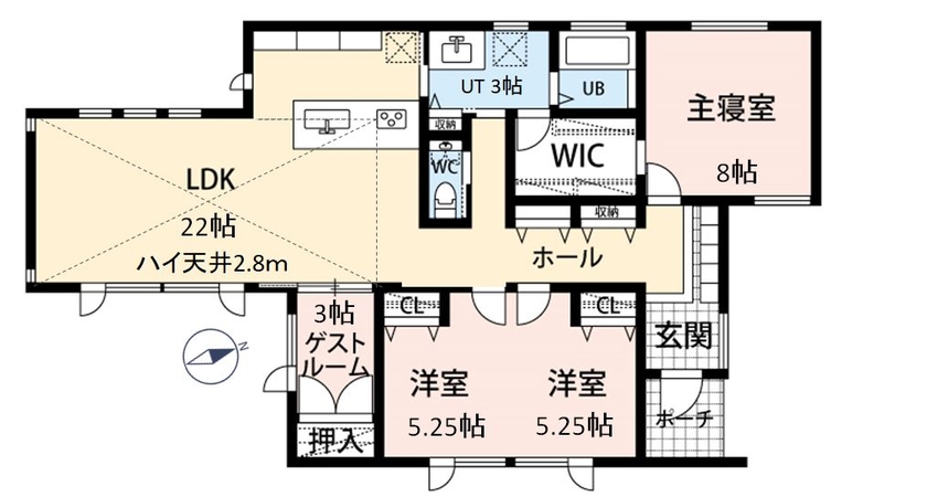 アーキテックプランニング 【平屋/2000万円台/間取り図有】憧れの平屋が完成。２ＷＡＹで使用できるファミリークローゼットもプランの間取り図（4LDK）１階