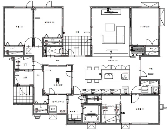 アーキテックプランニング 【平屋/2500～3000万円/間取り図有】スキップフロア採用の平屋の住宅、デザインも性能も妥協しない住まいの間取り図（4LDK）１階